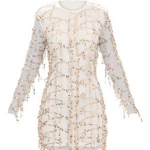 Rose Gold Sequin Detail Long Sleeve Bodycon Dress